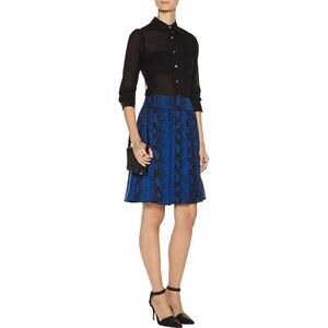 New Womens 4 PROENZA SCHOULER Pleated Snake Print Silk Chiffon Skirt Blue Black